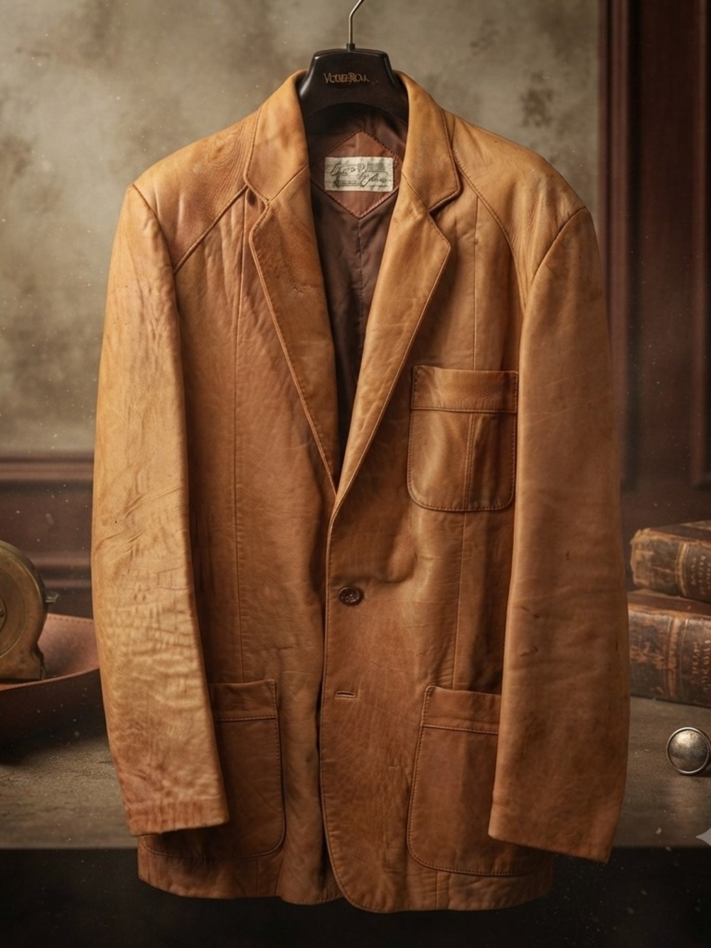 Vintage Leather Blazer Sport Coat - Tan